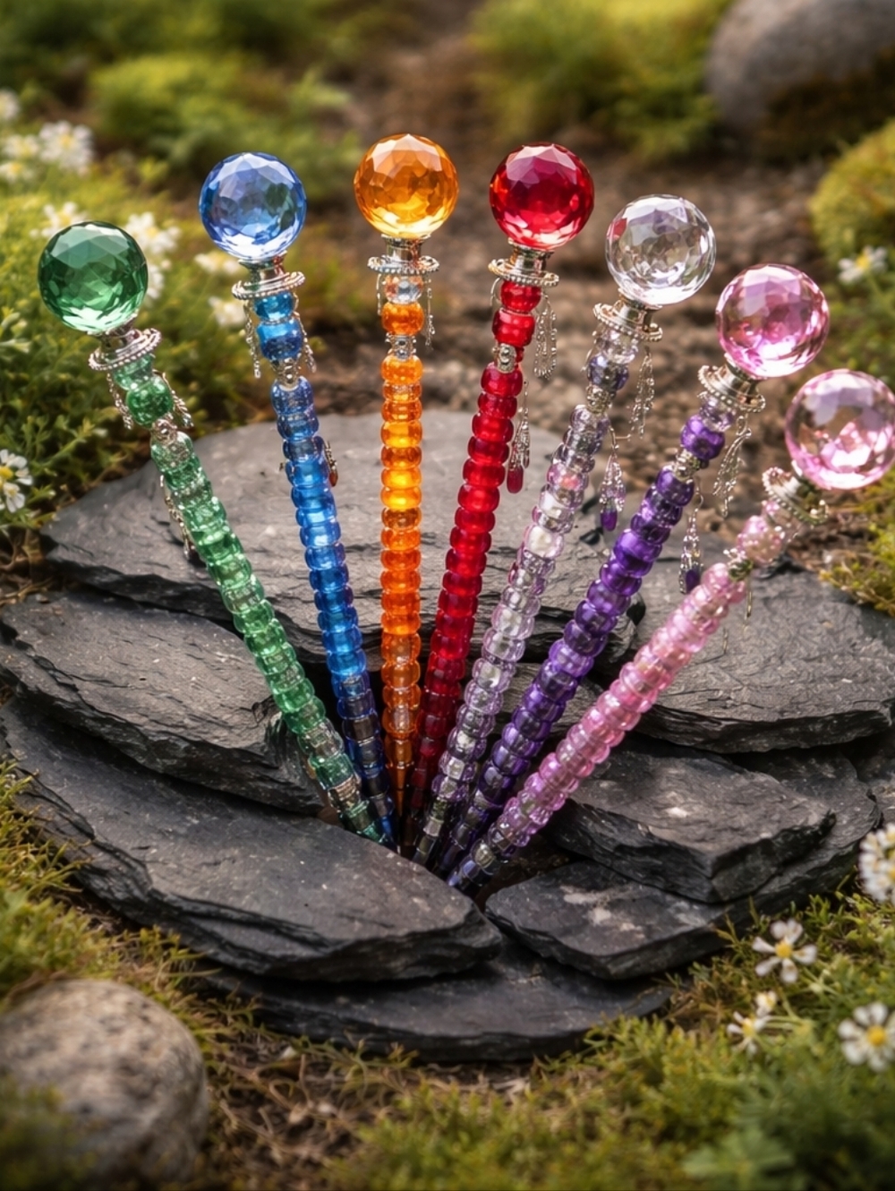 Set Of 8 Handmade Crystal Plant Stakes Beautiful Garden Decor